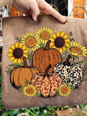 Sunflower & Leopard Pumpkins Comfort Colors Graphic Tshirt Small-XL